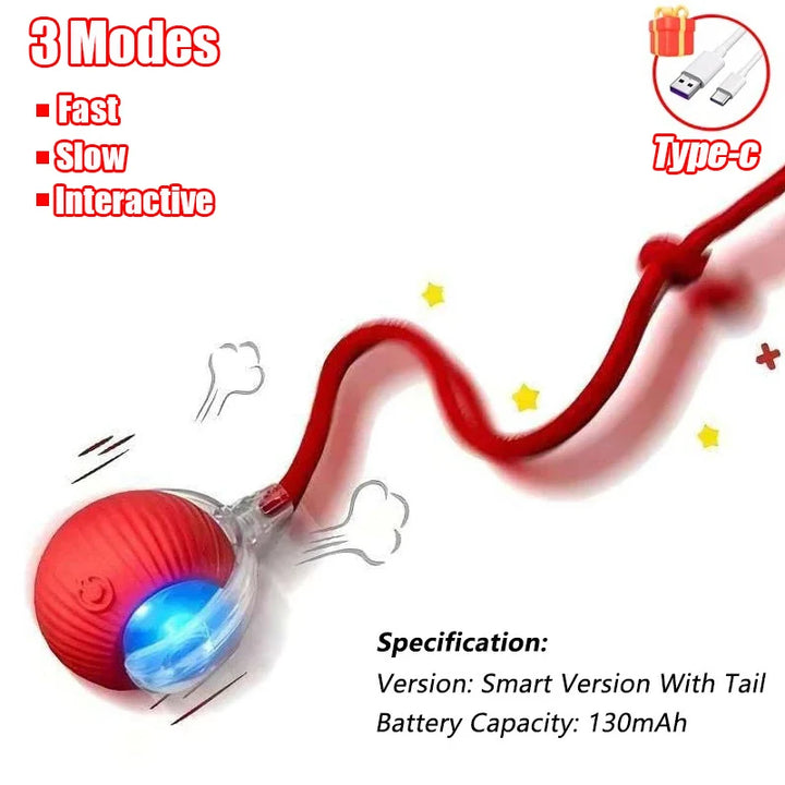 **Nueva Pelota Interactiva para Gatos – Pelota de Movimiento Automático con Cola de Felpa, Recargable, Juguete Eléctrico Inteligente para Entrenamiento de Perros y Gatos que Imita un Ratón**