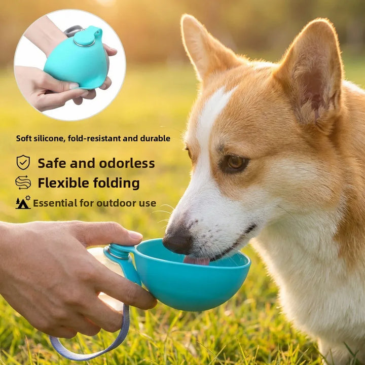 **Botella Portátil Antifugas de 285 ml para Perros y Gatos – Bebedero 2 en 1 de Acero Inoxidable con Cuenco de Silicona para Viajes y Paseos**