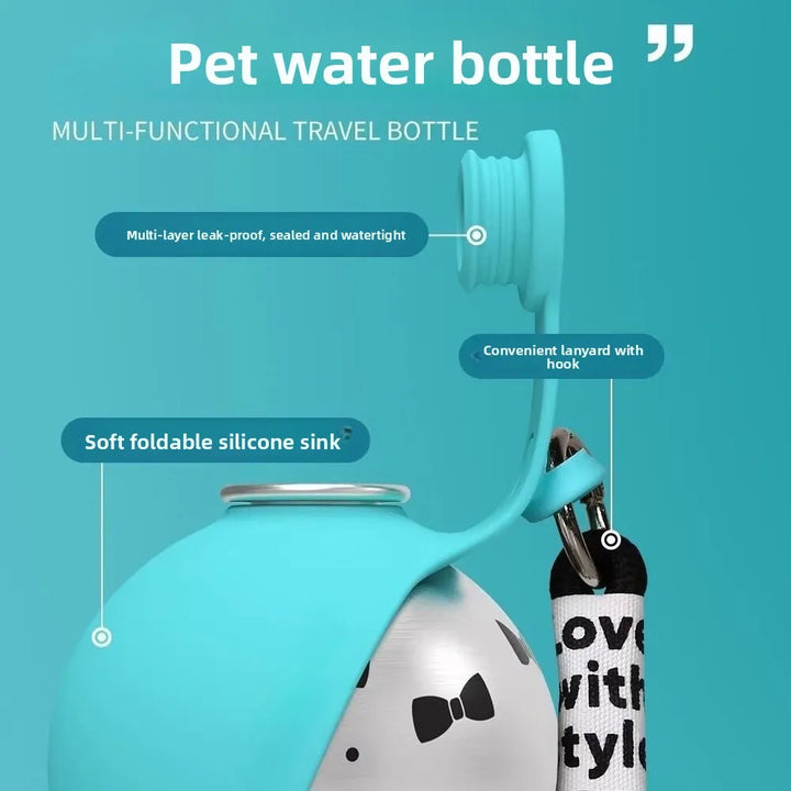 **Botella Portátil Antifugas de 285 ml para Perros y Gatos – Bebedero 2 en 1 de Acero Inoxidable con Cuenco de Silicona para Viajes y Paseos**
