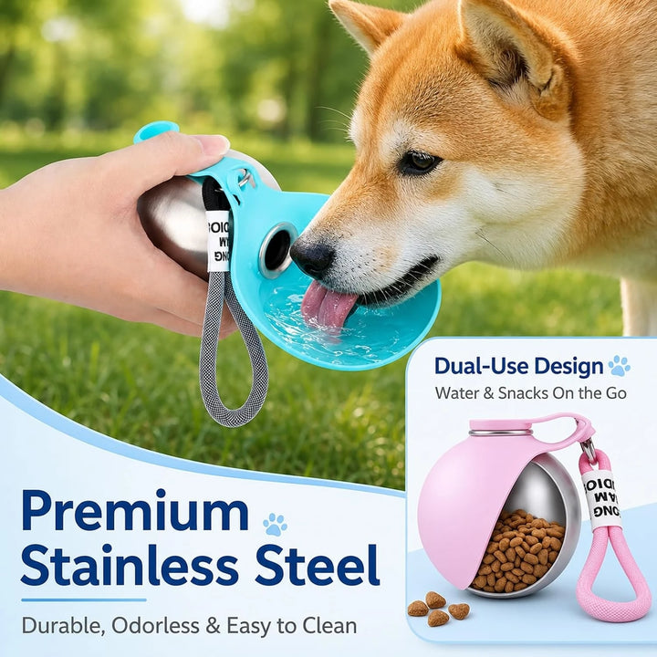**Botella de Agua Portátil de Acero Inoxidable para Perros y Gatos (285 ml) – Bebedero Antifugas con Cuenco Plegable para Paseos, Viajes y Excursiones**