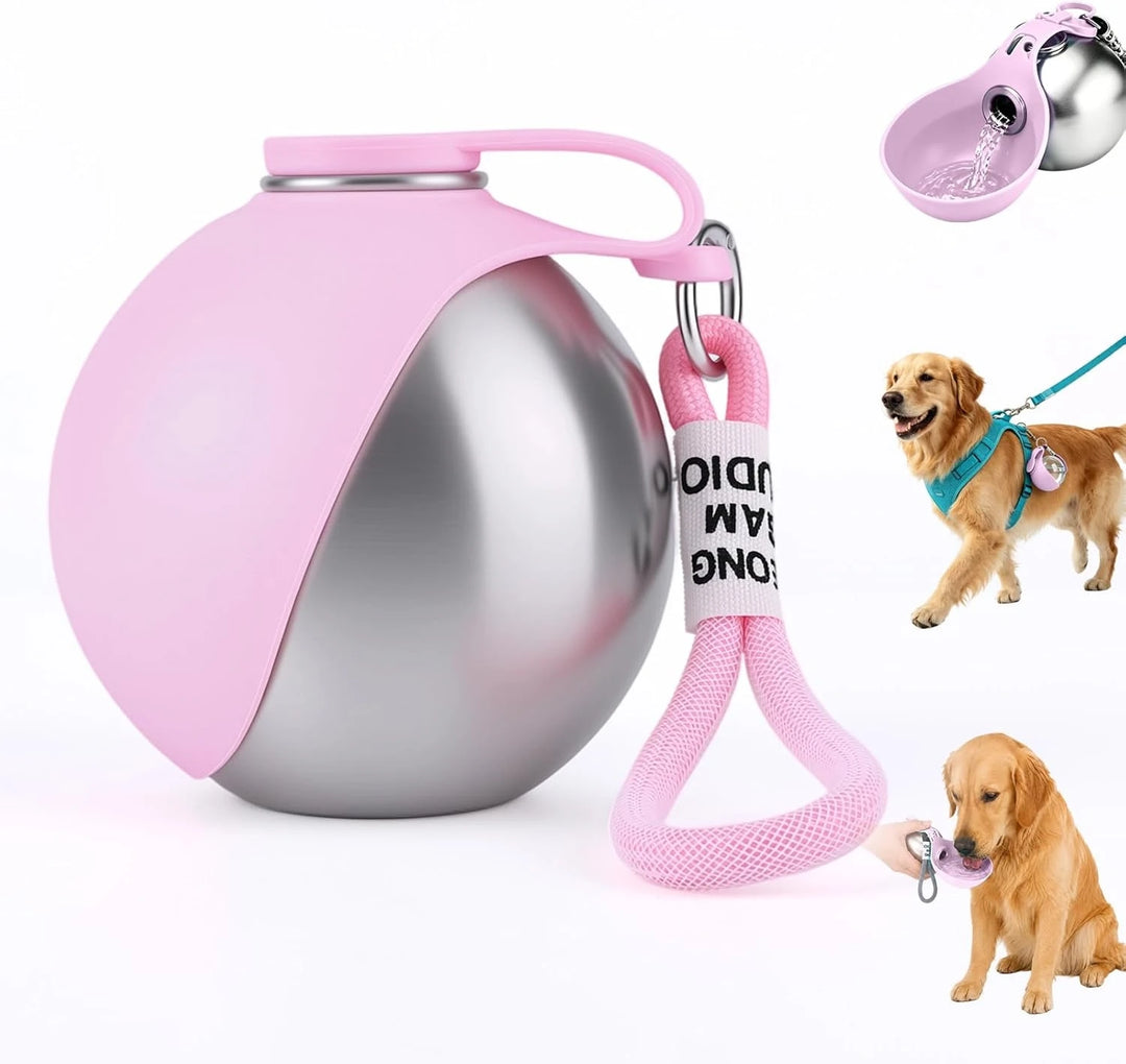 **Botella de Agua Portátil de Acero Inoxidable para Perros y Gatos (285 ml) – Bebedero Antifugas con Cuenco Plegable para Paseos, Viajes y Excursiones**